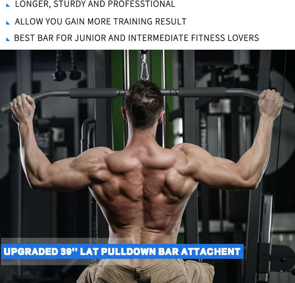 39.4'' Lat Pull Down Bar with Swivel, Non-Slip Lat Pulldown Attachments for Cable Machine LAT Pull Down Machine, Lat Pulldown Bar Cable Machine