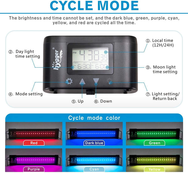 hygger Aquarium Programmable LED Light, for 18~24in Long Full Spectrum Plant Fish Tank Light with LCD Setting Display, 7 Colors, Sunrise Sunset