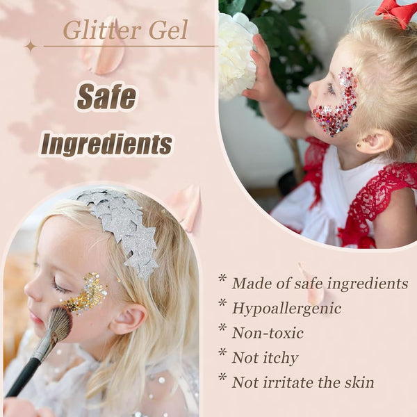 Face Body Glitter, Hair Glitter Sparkles Chunky Face Glitter Gel for Girls Makeup Singer Concerts Mermaid Festival Sequins Face Paint