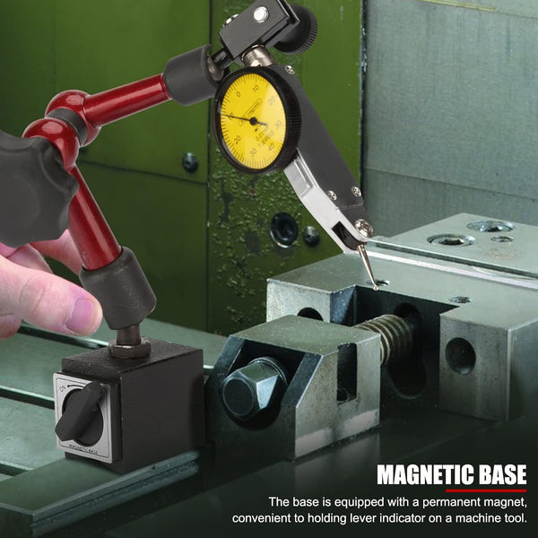 0 to 0.8mm Lever Type Test Indicator with Magnetic Base Set, 32mm Dial Diameter with Rotating Bezel and 200mm Flexible Adjustable Arm