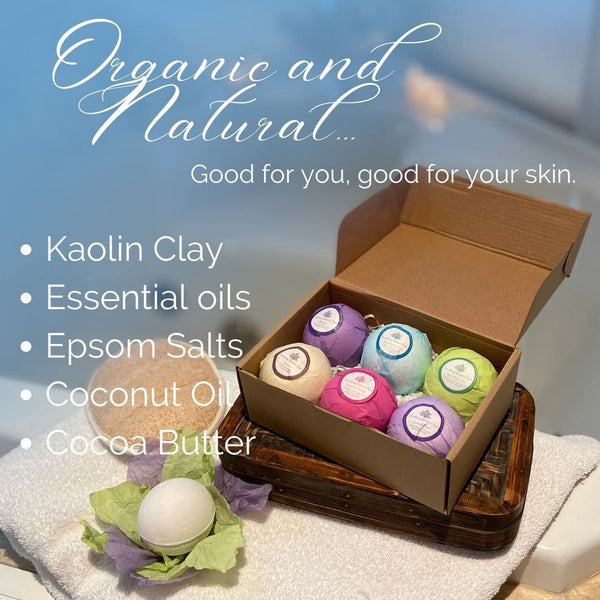 Organic Bath Bombs Gift Set - 6XL Natural Bath Bombs with Shea Butter, Coconut Oil, Essential Oils and 6 Botanic Scents. Ideal Easter Holiday,
