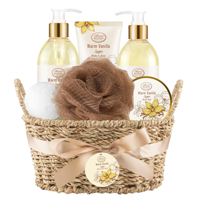 Bath and Body Warm Vanilla Sugar Spa Gifts for Women, with Shower Gel, Bubble Ba
