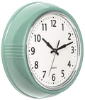 Bernhard Products Retro Wall Clock 9.5 Inch Green Kitchen 50's Vintage Design Round Silent Non Ticking Battery Operated Quality Quartz Clock