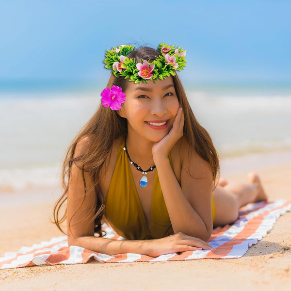 Princess Costume Accessories Hawaii Flowers Garland Headband Flower Hair Clips Necklace Halloween Party Favors Green