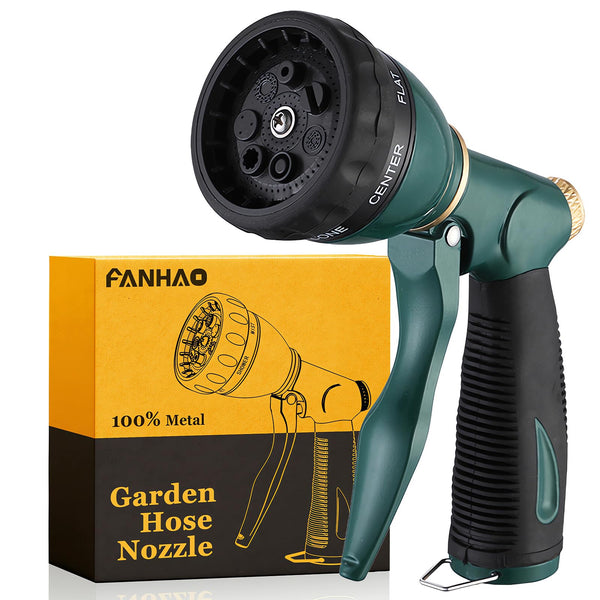 FANHAO Garden Hose Nozzle Sprayer Heavy Duty, 100% Metal Spray Nozzle High Pressure Water Hose Nozzle with 7 Patterns for Watering Garden, Washing