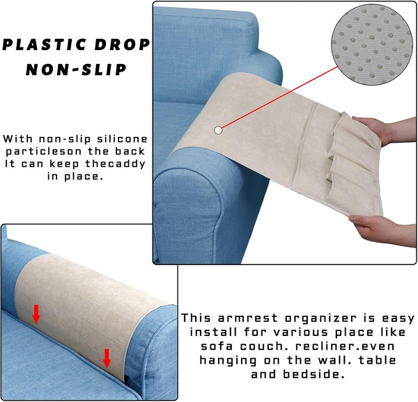 Remote Control Holders for Armchairs, Couch Caddy, Featuring Non-Slip Bases | 5 Pockets Bedside Storage Pocket for TV Remote Holder, Phone Tablet