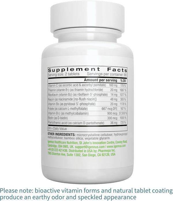 Igennus High Absorption Super B-Complex Methylated & Active B Vitamins | Sustained Release, Clean Label, Energy, Mood & Cognitive Performance,