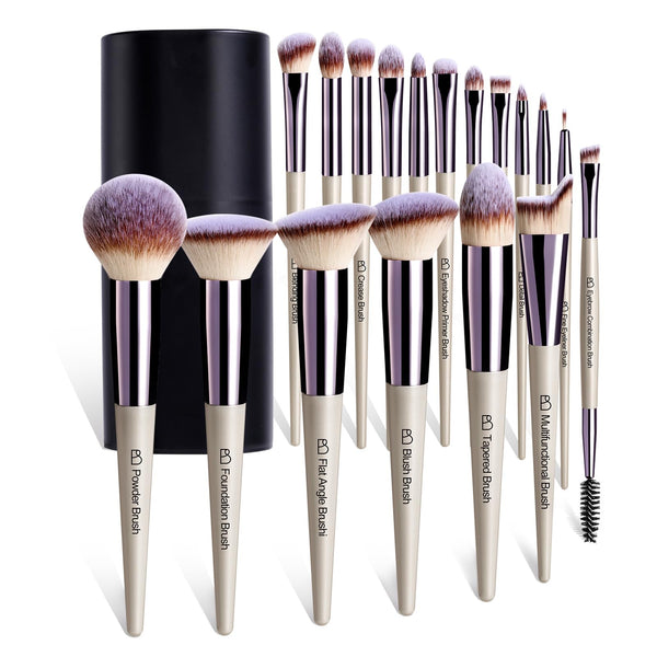 BS-MALL Makeup Brush Set 18 Pcs Professional Foundation Powder Concealers Eyeshadow Blush Synthetic Makeup Brushes with Labeled instruction Black