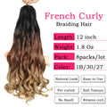 French Curly Braiding Hair 12 Inch 8 Packs - Pre Stretched Bouncy Braiding Hair- Loose Wavy Synthetic Hair Extensions For Black Women (12 inch 8