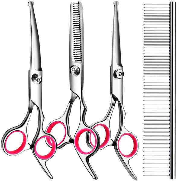 5 In1 Dog Grooming Scissors Kit, Professional Dog Scissors for Grooming with Safety round Tips, Titanium Coated Grooming Shears for Dogs Cat Pet