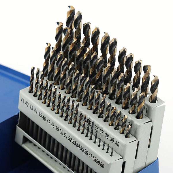 COMOWARE 60pcs Number Drill Bit Set, Wire Gauge to #60, HSS M2 Drill Bit, 135° Split Point, Black and Gold Coated, Drill Bit Set for
