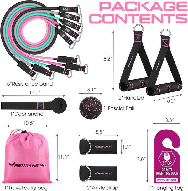 RENRANRING Resistance Bands for Working Out, 150LBS Exercise Bands, Workout Bands, Resistance Bands Set with Handles for Men Women, Legs Ankle