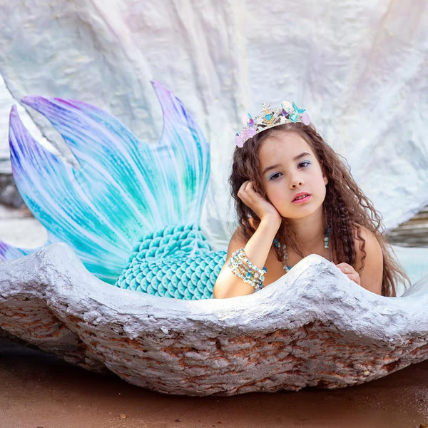 CIEHER Mermaid Crown Headband Seashell Crown for Little Mermaid Birthday Party Decorations, Mermaid Accessories Halloween Costumes Blue & Purple