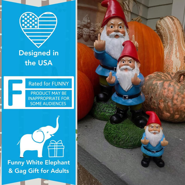 Gnometastic Mini Middle Finger Gnome 3.5in, Naughty, Funny Garden Gnomes Outdoor Decoration for Yard Lawn Ornament Fairy Garden Decor,
