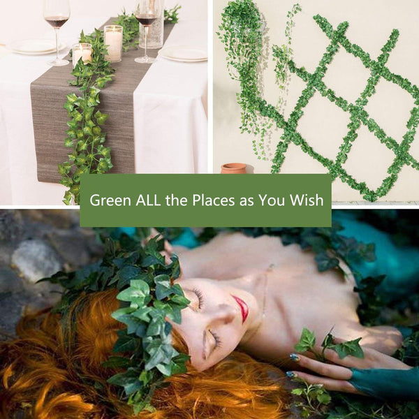 12 Pack Fake Vines for Room Decor Artificial Ivy Garland with Clip Green Flowers Hanging Plants Faux Greenery Leaves Bedroom Aesthetic Decor for