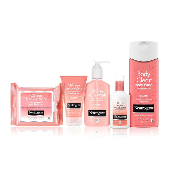 Neutrogena Oil Free Acne Facial Moisturizer With.5% Salicylic Acid Acne Treatment, Pink Grapefruit Acne Fighting Face Lotion for Breakouts,