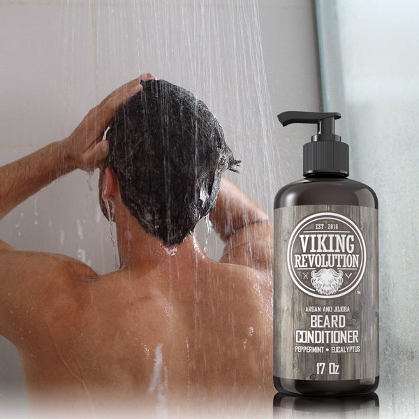 Viking Revolution Beard Conditioner W/Argan & Jojoba Oils - Softens & Strengthens - Natural Peppermint and Eucalyptus Scent- Beard Conditioner