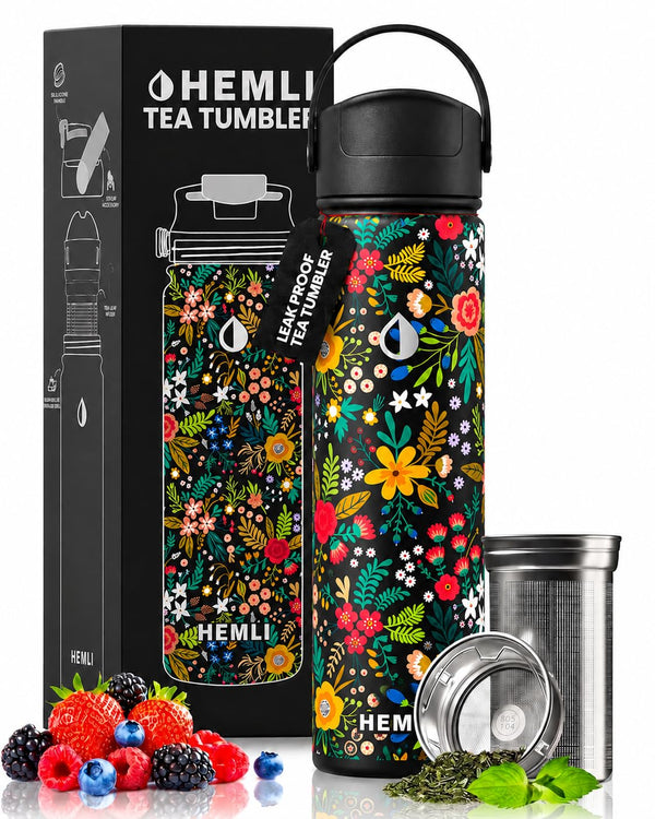 22 oz Ceramic Lined Tea Infuser Travel Tumbler, Micro-Mesh Stainless Steel Infuser, Pure Taste Ceramic Interior, Triple Insulated 12hr Hot Cold,