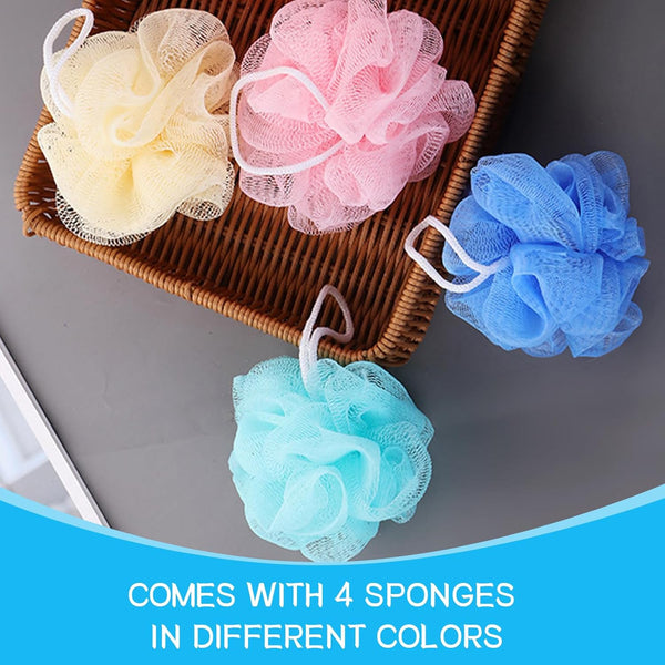 Loofah Sponge Shower Loofahs Bath Sponges Mesh Balls for Women Men Bathing Accessories Body Wash Back Scrubber 50G 4 Colors Soft Pouf Body