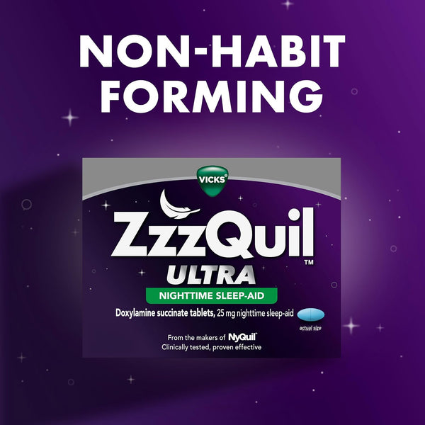 ZzzQuil, Ultra, Sleep Aid, Doxylamine Succinate 25mg, Sleep Aids for Adults, Nighttime Sleep Aid, 48 Count