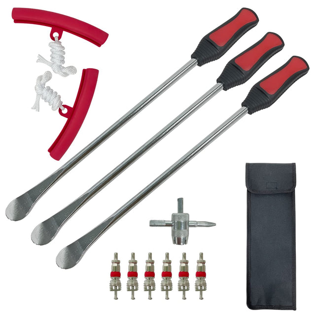 Sutekus 14.5" Tire Spoons Tool Kit Lever Mount/Demount Iron with Tire Valve and Rim Protectors for Auto Motorcycle Dirt 