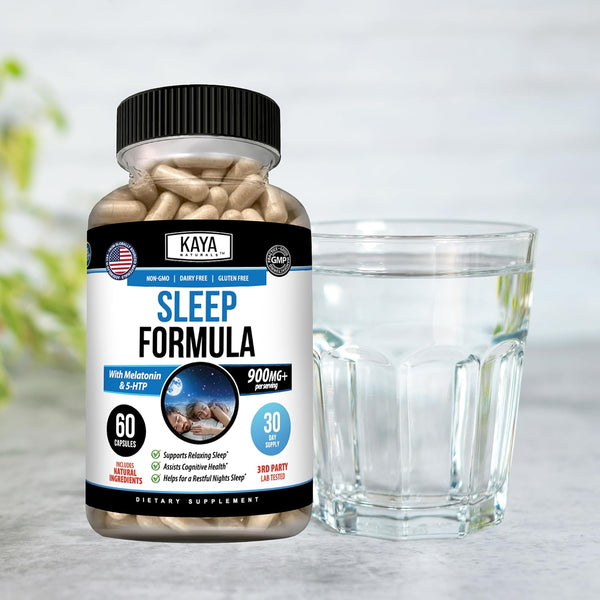 Kaya Naturals - Sleep Support Formula with Melatonin - Aid Support Vitamin Supplement - Sleep Stress and Mood Support - L-Tryptophan, Passion