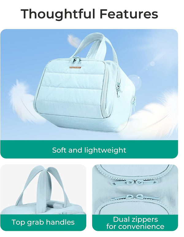 BAGSMART Travel Toiletry Bag, Crush Toiletry Bag for Women, Wide-open Puffy Toiletry Bags for Traveling, Large Travel Cosmetic Makeup Bag