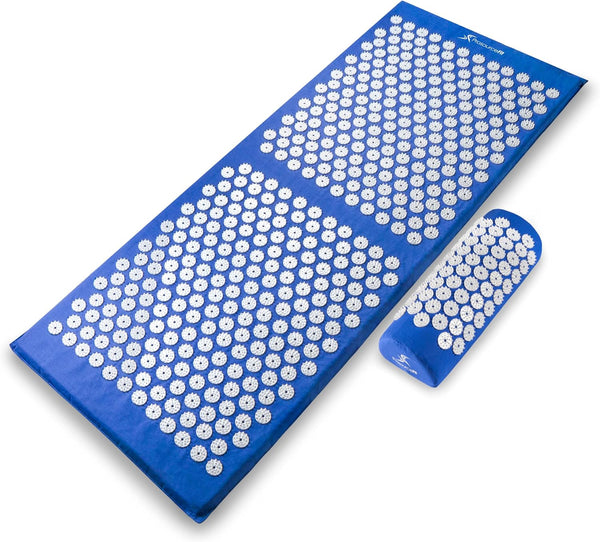 Prosourcefit Acupressure Mat and Pillow Set for Back/Neck Pain Relief and Muscle Relaxation, XL - Blue/White