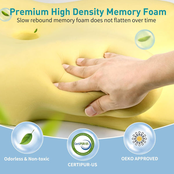 Cervical Neck Pillow for Pain Relief - Ergonomic Side Sleeper Pillow for Neck Support, Cooling Memory Foam Pillows for Sleeping, Contour Pillow
