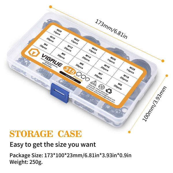 VIGRUE 315Pcs Snap Ring Shop Assortment Alloy Steel External Circlip Snap Retaining Clip Rings Set, 15 Sizes Black 315PCS