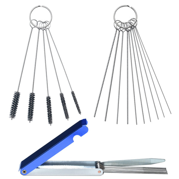 Carburetor Carbon Dirt Jet Remove Cleaner Tool Kit | 13 Cleaning Wires Set + 10 Cleaning Needles + 5 Nylon Brushes for Motorcycle ATV Moped Welder