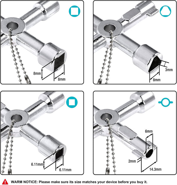 DURATECH 4 Way Sillcock Key Set, Utility Key, Multi-functional Water Key, 2-Pack, for Valve, Faucet, and Spigots | Utility Key, Water Key, Chrome