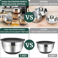 Umite Chef Mixing Bowls with Airtight Lids，6 piece Stainless Steel Metal Nesting Storage Bowls, Non-Slip Bottoms Size 7, 3.5, 2.5, 2.0,1.5, 1QT,
