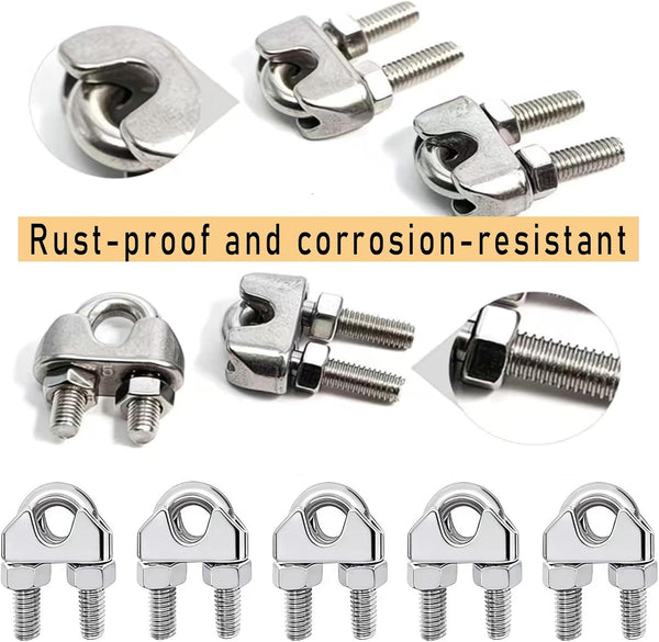 Wire Rope Clip, Luckkyme Wire Rope Clamp 20PCS Stainless Steel 1/4" M6 Wire Rope Cable Clip Clamp