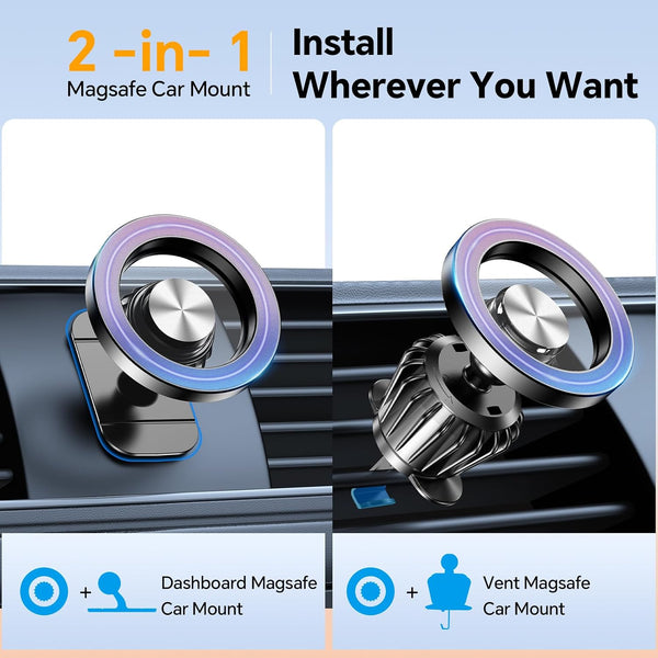 for Magsafe Car Mount Vent【20 Strong Magnets】for iPhone Magnetic Car Mount【360°】Cell Phone Mount for Car【Hands Free】Air Vent Phone Holders for