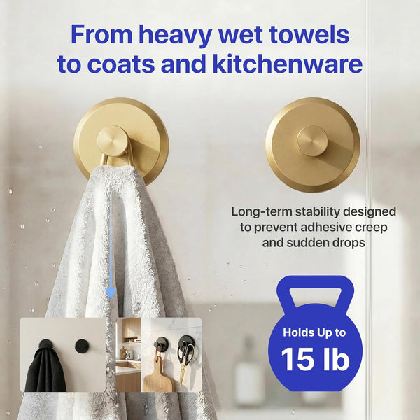HOME SO Suction Cup Hooks for Shower & Bathroom Towel Holder 2-Pack – Suction Cups Hooks for Hanging Towels, Robes, & Coats - Tiles, Glass Door or