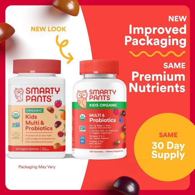 Smartypants Organic Kids Multivitamin Gummies: Probiotics, Omega 3 (ALA), Vitami