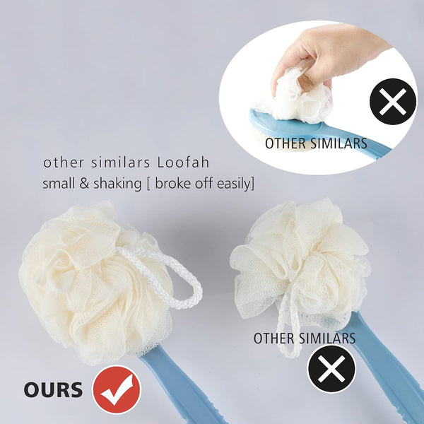 Shower Body Brush Bristles & Mesh Loofah Sponge,Curved Handle Back Scrubber Grey