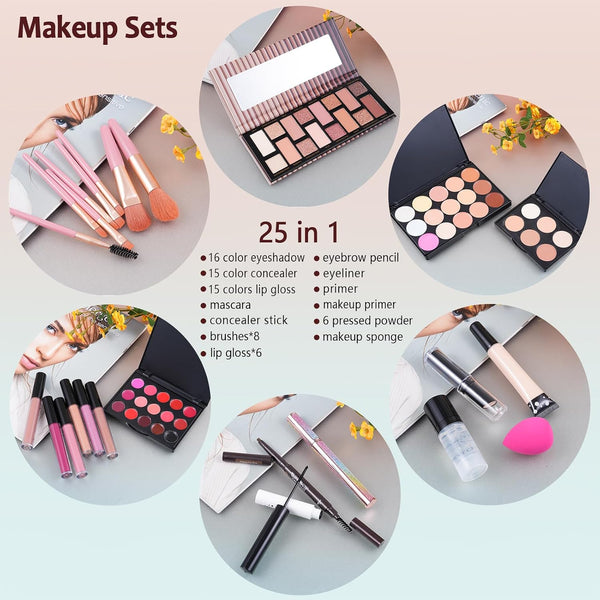 Makeup Kit for Women Full Kit, Makeup Set for Teen Girls Eyeshadow Lip Gloss Lipstick Make up Brushes Eyebrow Eyeliner Pen Liquid Concealer