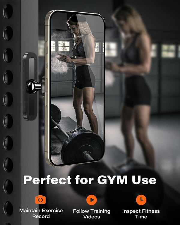 APPS2Car Gym Magnetic Phone Holder, Aluminum Alloy Base & Ball Joint, Black | 360° Adjustable Dual Magnet Phone Mount for MagSafe, Attach to Metal