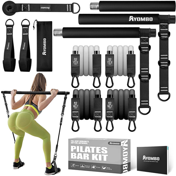 Pilates Bar Kit with Resistance Bands, Workout Equipment for Legs, Hip, Waist, Arm, Squats Exercise Equipment for Home Workouts, Adjustable