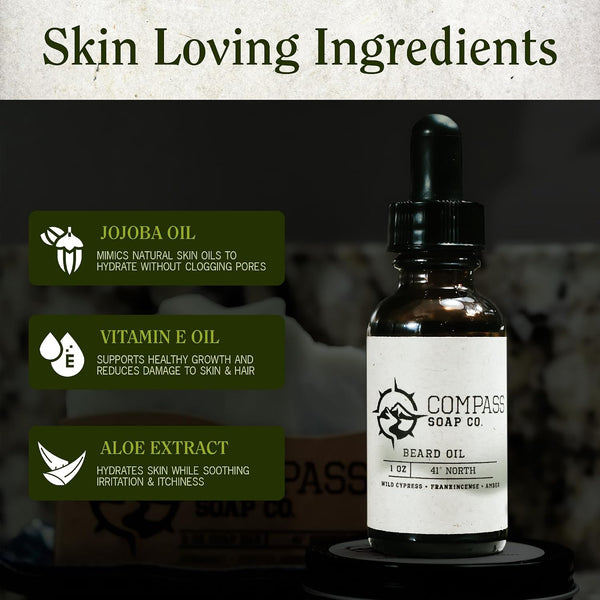 Compass Soap's 41° North - Natural Beard Oil for Men | Beard Oil for Nourishment and Hydration | Infused with Bergamot, Juniper Berry & Patchouli