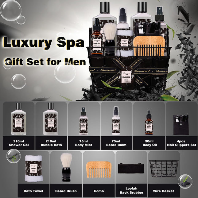 Valentines Day Gifts for Men Spa Gifts for Men, Charcoal Bath and Body Gift Set 