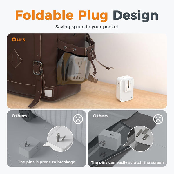 USB C Charger Block 20W PD, TESSAN Foldable Wall Charger with 4 USB Ports and 4 AC Outlet Extender, Multi Charging Station for Cruise, Home,