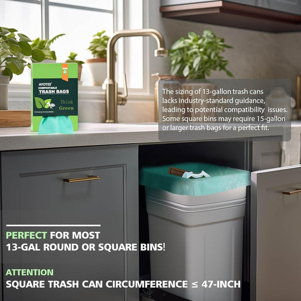Compostable Trash Garbage Bags,Ayotee 13-15 Gallon Tall Kitchen Trash Bags,Heavy Duty Unscented 1.18Mils 55 Liter,60 Count,Strong Thicken Rubbish