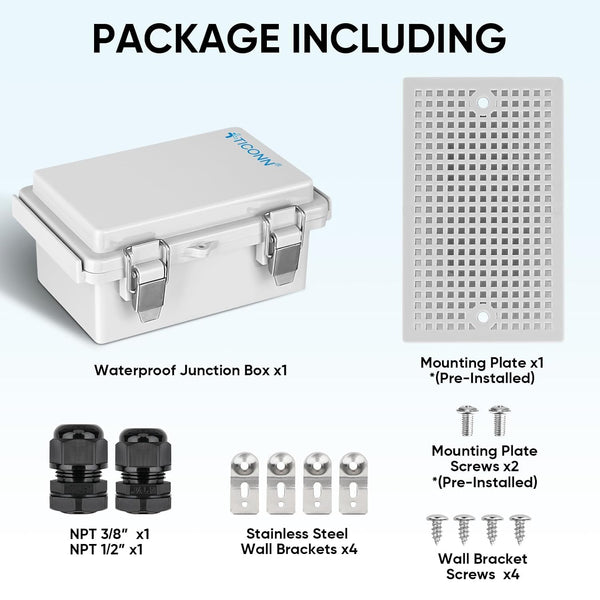 TICONN Outdoor Electrical Box Waterproof, ABS IP67 Junction Box Enclosure 5.9"x3.9"x2.8" Off-white