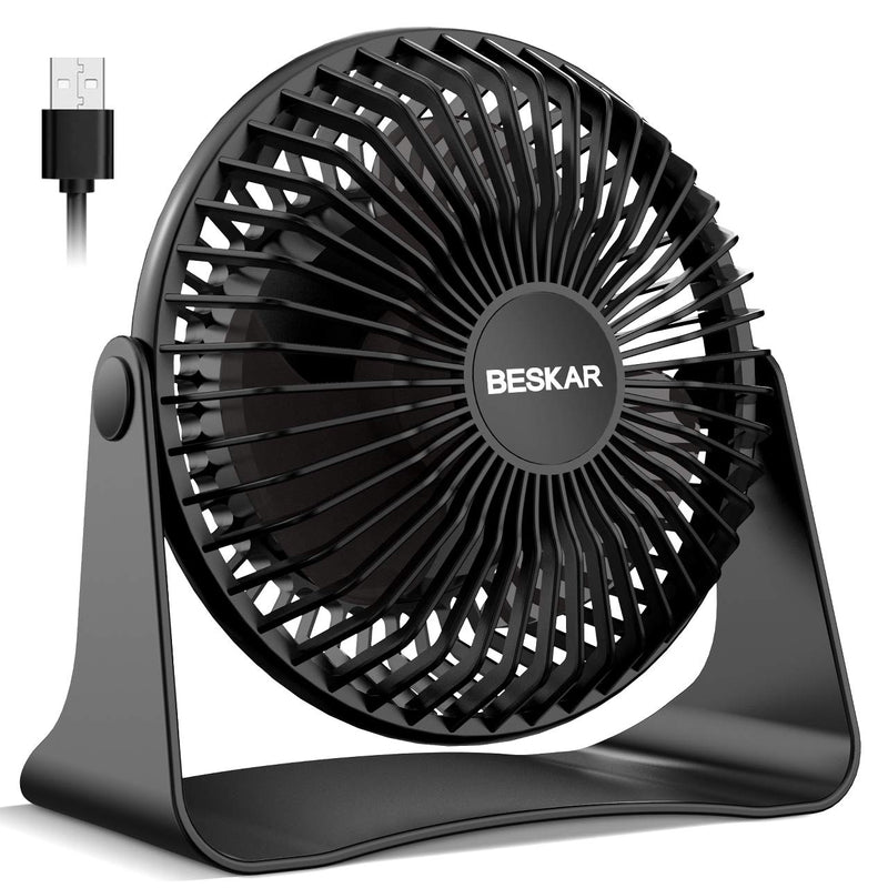 BESKAR USB Small Desk Fan, Portable Fans with 3 Speeds Strong Airflow, Quiet Operation and 360°Rotate, Personal Table Fan for Home,Office, Bedroom