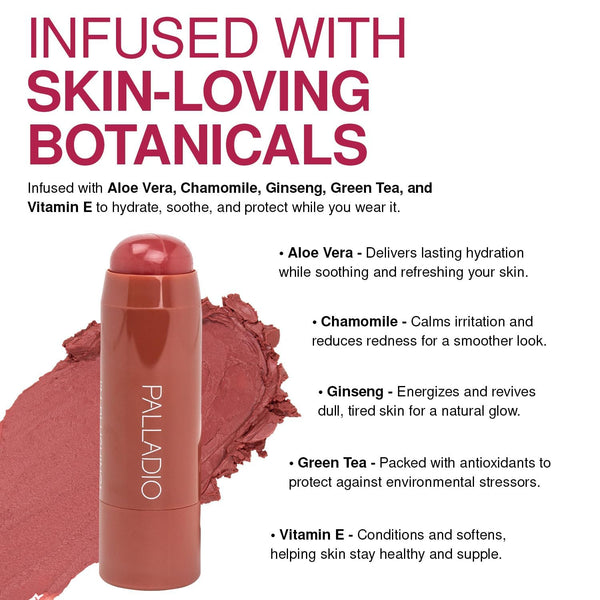 Palladio I'M Blushing 2-In-1 Cheek and Lip Tint, Buildable Lightweight Cream Blush, Sheer Multi Stick Hydrating Formula, All Day Wear, Easy