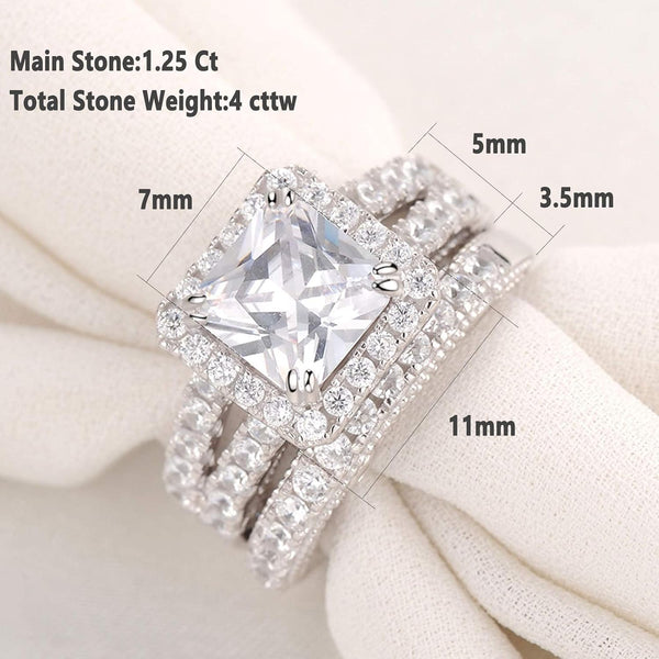 Wuziwen Wedding Ring Sets Princess Cut Engagement Rings for Women Sterling Silver Cubic Zirconia Moissanite Women's Bridal Ring Band Set