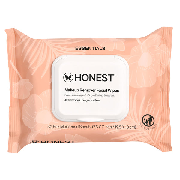 Honest Beauty Fragrance Free Cleansing Makeup Remover Facial Wipes | Plant Based, Hypoallergenic, Gentle for Sensitive Skin | 30 Count 30 Count